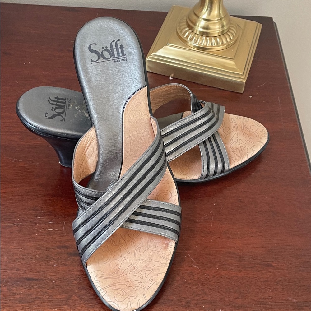 Sofft Black Metallic Strappy Slide Mules